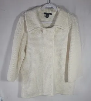 Signature by Larry Levine Woman White Knit Cardigan Sweater Jacket Plus Size 1X thumbnail 1