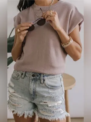 Böhme Geena Shoulder Pad Sweater Dusty Lavender Knit Top Size Small thumbnail 2