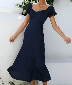 HELLO MOLLY (NWT) Sky Child Ruched Puff Sleeve Maxi Dress Navy, Size XS/2 thumbnail 1
