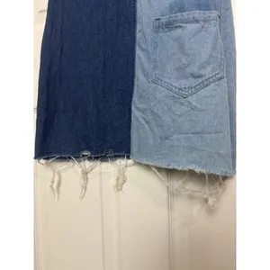 H&M Blue Patchwork Denim Overall Mini Dress 4 Pocket Mixed Media Distressed thumbnail 5
