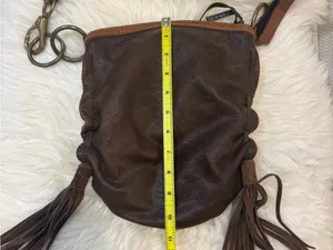 Vintage Lucky Brand Brown Leather Fringe Crossbody Y2K Boho Bag Festival thumbnail 2