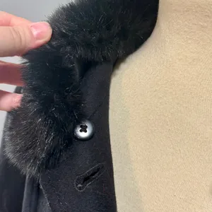 Faux Fur Collar Black Trench Coat Coquette Dark Academia Old Money Wool Blend XL thumbnail 10