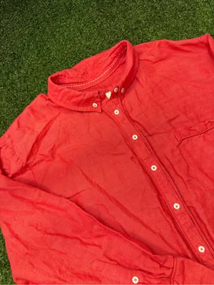 Maeve by Anthropologie Linen Blend Orange Red Button Down Blouse Top Oversize XL thumbnail 2
