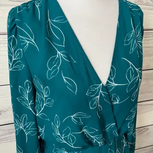 Lush Teal Floral Long Sleeve Peplum V Neck Wrap Blouse thumbnail 2