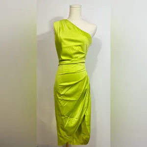 New! Elliatt Cassini Asymmetric‎ Satin Mini Sheath Dress Chartreuse Lime Sz XS thumbnail 5