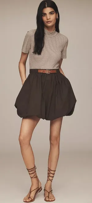 Maeve Anthropologie NWT Belted Twofer Striped Green Bubble Mini Dress‎ Medium thumbnail 1