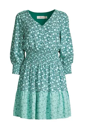 Vineyard Vines Sea Floral Smocked Waist Dress Blue Medium thumbnail 1