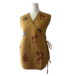 Zara Retro Bohemian Cottagecore Tan Quilted Adjustable V-Neck Wrap Vest thumbnail 2