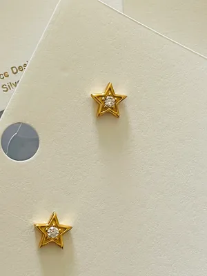 Set Of 3 Pairs (6 Pieces) Stars ⭐️ Earring Studs / Gold Over Sterling Silver thumbnail 7