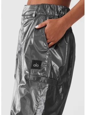 Alo Metallic High-Waist Break Line Joggers Silver Chrome Shiny Hi-Rise Waisted S thumbnail 3