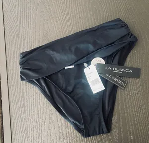 La Blanca Island Goddess Shirred Band Hipster Bottom - Black thumbnail 3