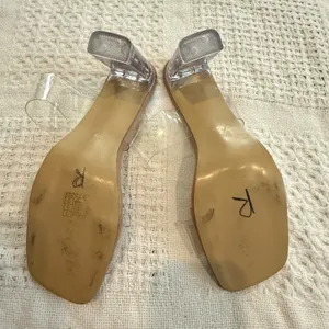 women's 39 rubber clear double strap square toe heels sandal 3089 thumbnail 3