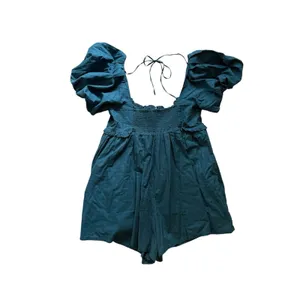Anthropologie Pilcro Puff-Sleeve Babydoll Romper Playsuit XL Blue Cotton Ruffle thumbnail 4