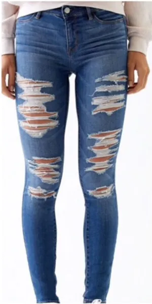 PacSun Perfect Fit Medium Indigo Wash Distressed/ Destroyed Jeggings Size 25 thumbnail 1