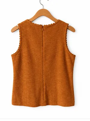 J. Crew Camel Textured Scalloped Scoop Neck Sleeveless Shell Top Size Small NWT thumbnail 5