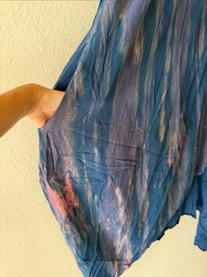 Boho V-Neck Blue Print Handkerchief Hem Maxi Dress thumbnail 7
