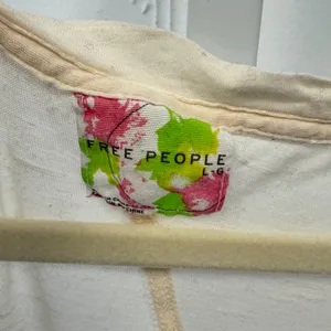 RARE Free People Floral Graphic Oversized Tee Cream Purple Boho Scoop Neck Large thumbnail 6