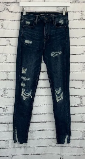 American Eagle Super Hi-Rise Jegging Women’s 4R Distressed Dark Wash Stretch Y2K thumbnail 1