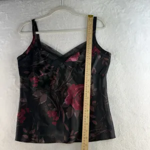 Vintage Y2K M Medium Cami Tank Top Dark Romantic Gothic Floral Shirt Black Satin thumbnail 7