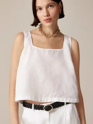 J. Crew Linen Square Neck Button Back Tank Top White Small thumbnail 1