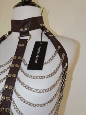 Dolls Kill Black Gothic Body Chain Harness brown and silver s/m thumbnail 3