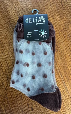 dELiA*s Target Sheer Crew Socks Brown Polka Dot Ruffle Trim Mesh 1 Pair NWT thumbnail 1