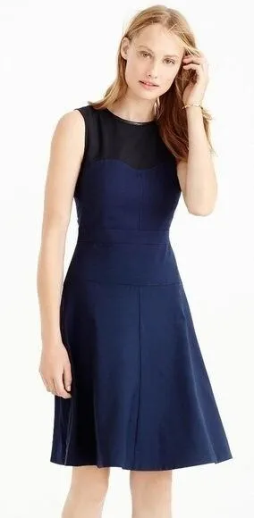 J. Crew Women's Size 6 Colorblock Dress Faux Leather Trim Navy Blue Black thumbnail 1