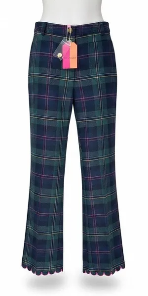Vilagallo Tartan Plaid Scallop Hem Pants Pink Trim NWT 38 US 8 thumbnail 1