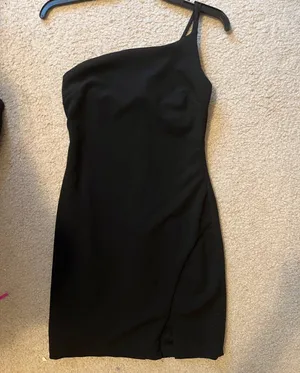 One Shoulder Black Mini Dress thumbnail 2