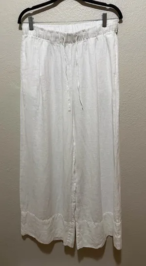 NWT ZARA 100% Linen Wide Leg Pants White Size Large Coastal thumbnail 1