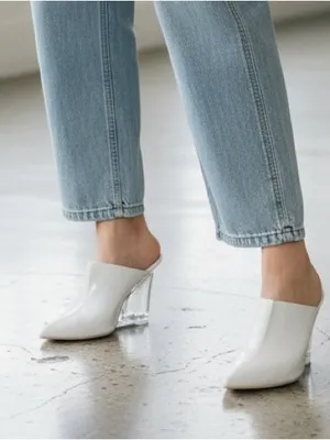 Cape Robbin White Pointed Mule with Clear Block Heel thumbnail 1