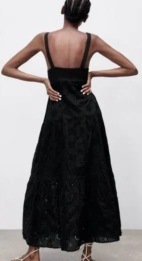 ZARA Black maxi eyelet dress thumbnail 2