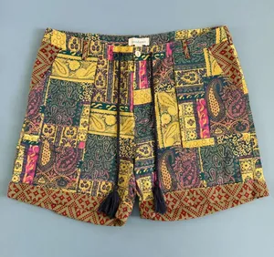 NWT Sundance Kalini Patchwork Linen Cotton Boho Tassel Tie‎ Yellow Shorts thumbnail 1