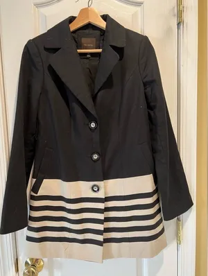 The Limited Women'S Black And Tan Striped Short Trench Coat - Size Xs thumbnail 1