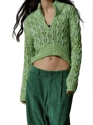 Urban Outfitters BDG Killian Quarter-Zip Pointelle Green Knit Sweater Sz M NWOT thumbnail 2