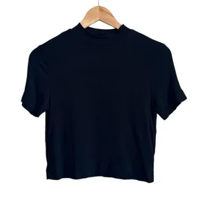 Babaton Aritzia Gonzalo Hip T-Shirt Black Ribbed Mock Neck Medium thumbnail 1