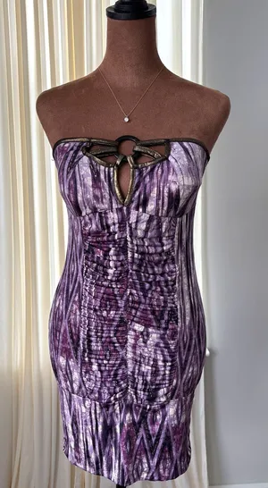 2010s Bodycon Dress M Ruched Strapless Abstract Party Indie Sleaze Y2K Clubwear thumbnail 1