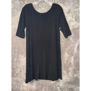 Eileen Fisher 100% silk black half sleeve knee length dress medium #758 thumbnail 2