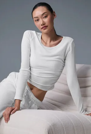 Alo White Gather Long Sleeve XS Top thumbnail 1