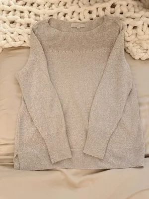 LOFT Oatmeal Marl Mock Neck Drop Shoulder Sweater Size L thumbnail 2
