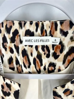 Avec Les Filles Cropped Blazer Leopard Print Brown & Black Size 6 thumbnail 4