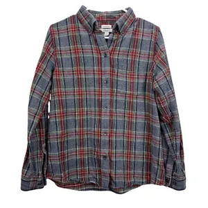 LL Bean Gray Scotch Plaid Cotton Flannel Button Shirt Relaxed Fit SMALL thumbnail 3