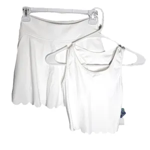 NWT Womens Tennis Skirt Set Built-In Shorts Scalloped Active Set White XS thumbnail 7