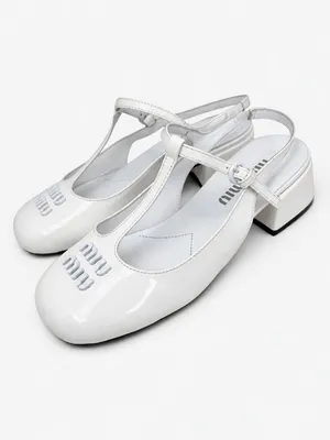 Miu Miu Authentic White Patent Leather Mary Jane TStrap Slingback Heel Pumps 36 thumbnail 2