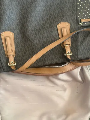 Michael Kors Tote East West Signature Jacquard Voyager Dark Brown Bag Purse thumbnail 8