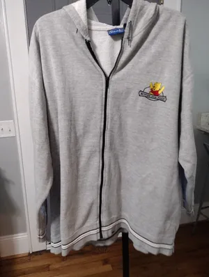 90s Disney Grey Zip-Up Hooded Sweater with Winnie the Pooh Patch thumbnail 1