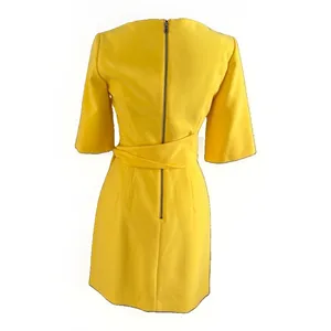 Alice + Olivia Virgil Belted Mini Dress Women's 0 Yellow Boat Neck thumbnail 3