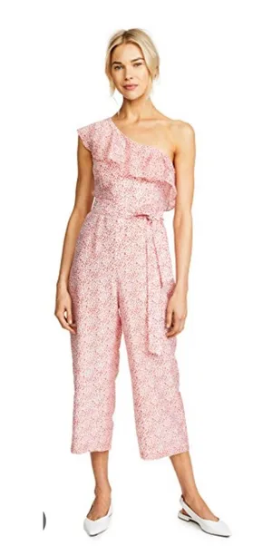 Club Monaco Lene One-Shoulder Ruffle Jumpsuit – Pink/Red Floral Print, sz 2 thumbnail 1