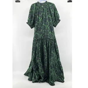 RHODE Aderyn Cotton Linen Tiered Maxi Dress Emerald Savoy Lace Green Black Large thumbnail 8