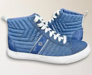GBG Los Angeles Womens 7 Blue Sparkle Denim High Top Sneakers Quilted Y2K Retro‎ thumbnail 1
